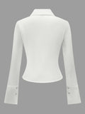 Ruched Striped Collared Neck Long Sleeve Shirt - Trendsi - Flyclothing LLC