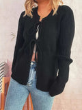Ribbed Tie Front Long Sleeve Cardigan - Trendsi - Flyclothing LLC