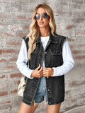 Raw Hem Sleeveless Button Up Denim Jacket - Trendsi - Flyclothing LLC