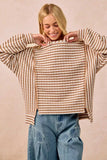 BiBi Open Seam Detail Textured Stripe Knit Top - Trendsi - Flyclothing LLC