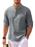Men's Full Size Half Button Long Sleeve Shirt Plus Size - Trendsi - Flyclothing LLC