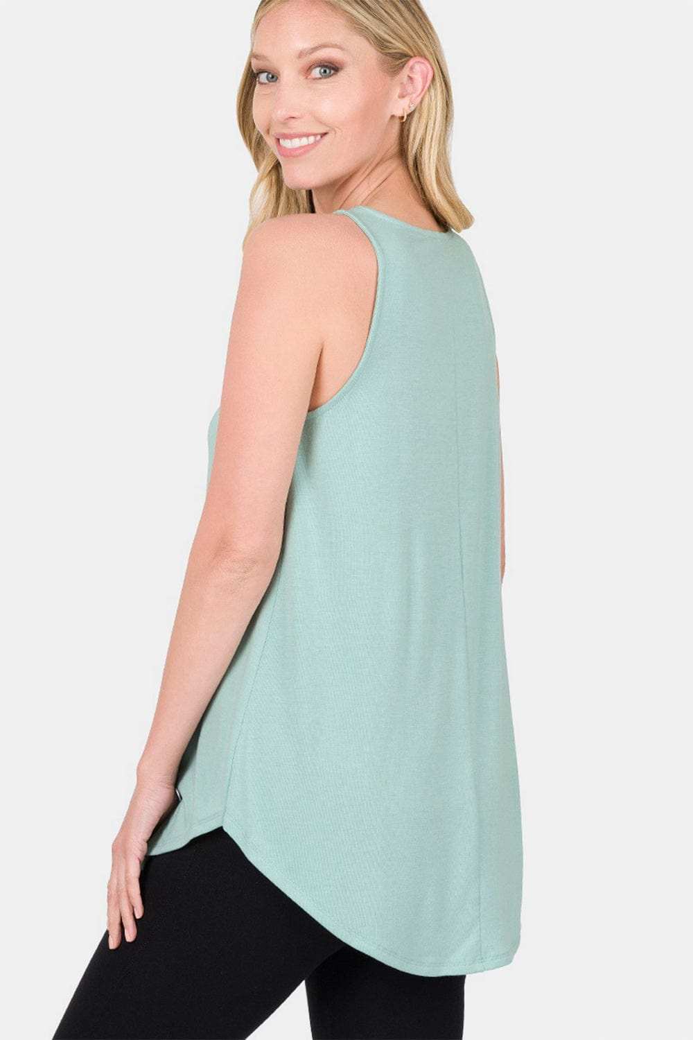 Zenana Round Neck Curved Hem Tank - Trendsi - Flyclothing LLC