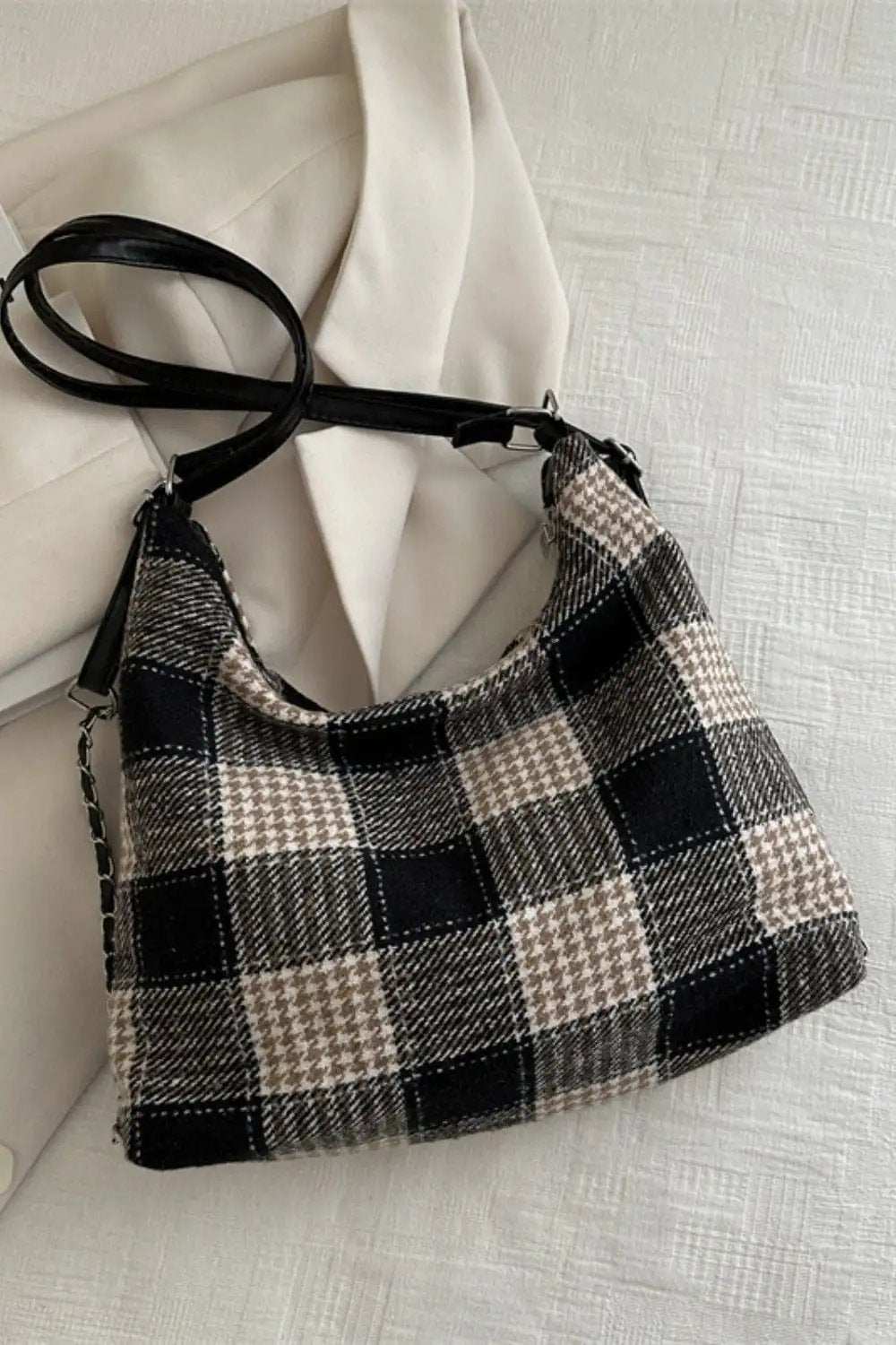 Plaid Adjustable Strap Handbag - Trendsi - Flyclothing LLC