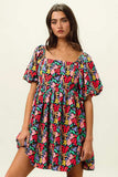 BiBi Floral Print Puff Square Neck Dress - Trendsi - Flyclothing LLC