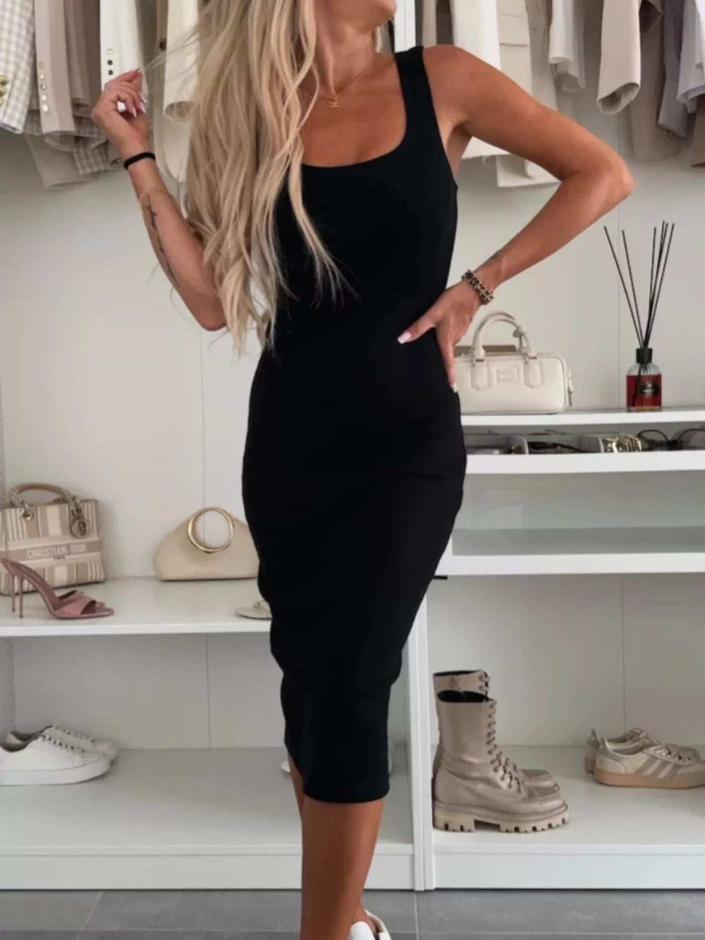 Full Size Slit Square Neck Dress and Outerwear Set Plus Size - Trendsi - Flyclothing LLC