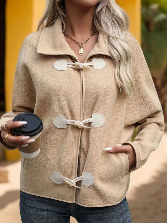 Pocketed Toggle Collared Neck Coat - Trendsi - Flyclothing LLC