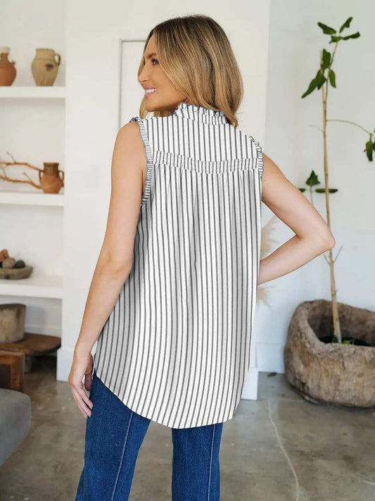 Frill Printed Mock Neck Top - Trendsi - Flyclothing LLC