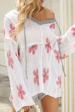 Drawstring Flower Hooded Knit Top - Trendsi - Flyclothing LLC