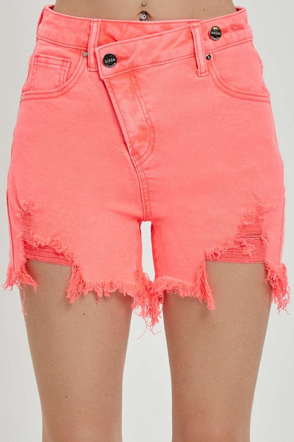 RISEN Raw Hem Asymmetrical Waist Denim Shorts - Trendsi - Flyclothing LLC