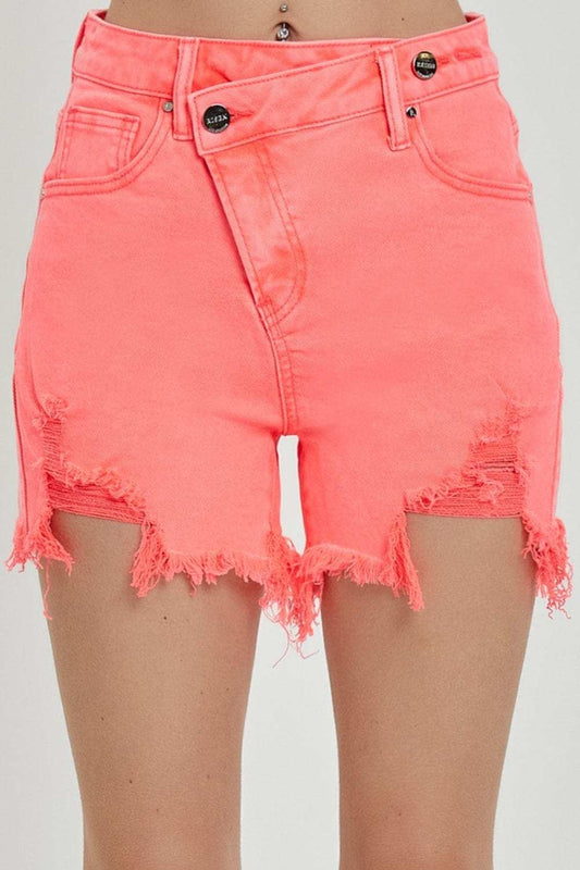 RISEN Raw Hem Asymmetrical Waist Denim Shorts - Trendsi - Flyclothing LLC