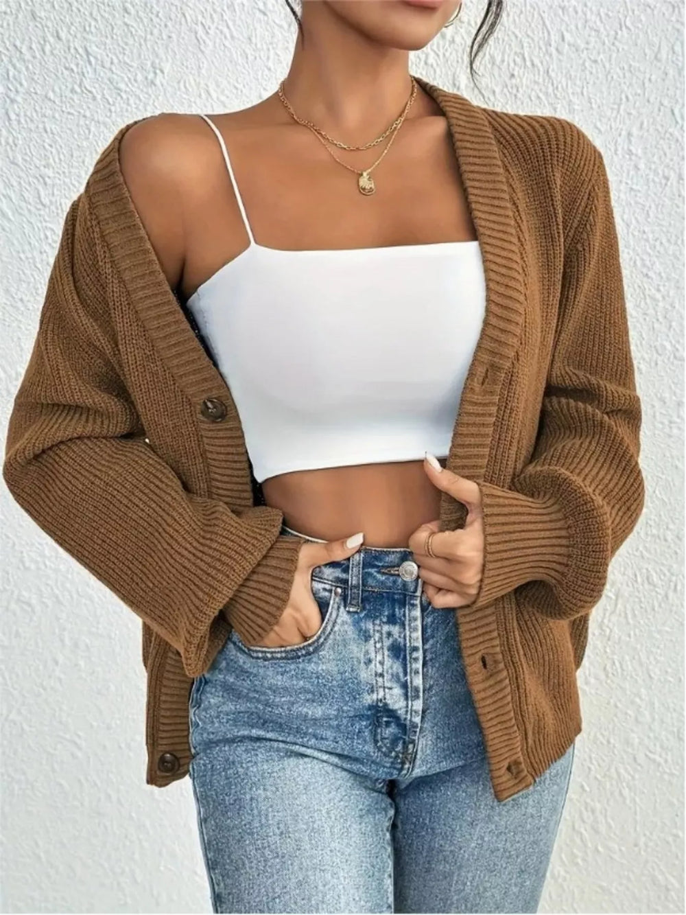 Chunky Knit Button-Down Cardigan - Trendsi - Flyclothing LLC