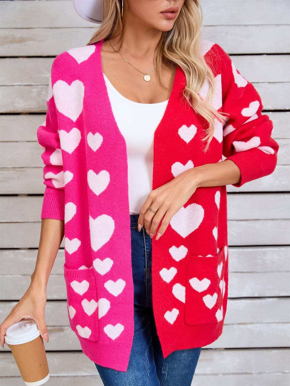 Angel Wings Heart Open Front Long Sleeve Cardigan - Trendsi - Flyclothing LLC