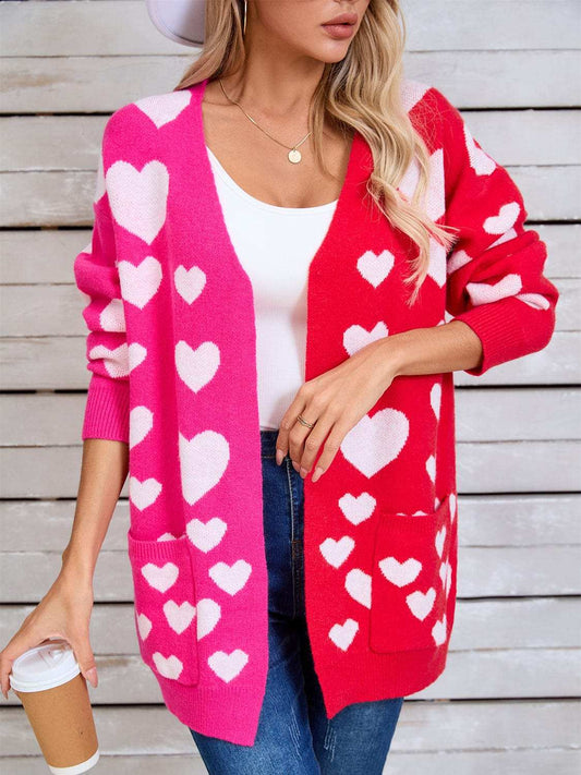 Angel Wings Heart Open Front Long Sleeve Cardigan - Trendsi - Flyclothing LLC