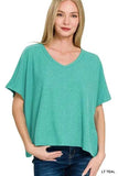 Zenana Ribbed V-Neck Short-Sleeve Knit Top - Trendsi - Flyclothing LLC