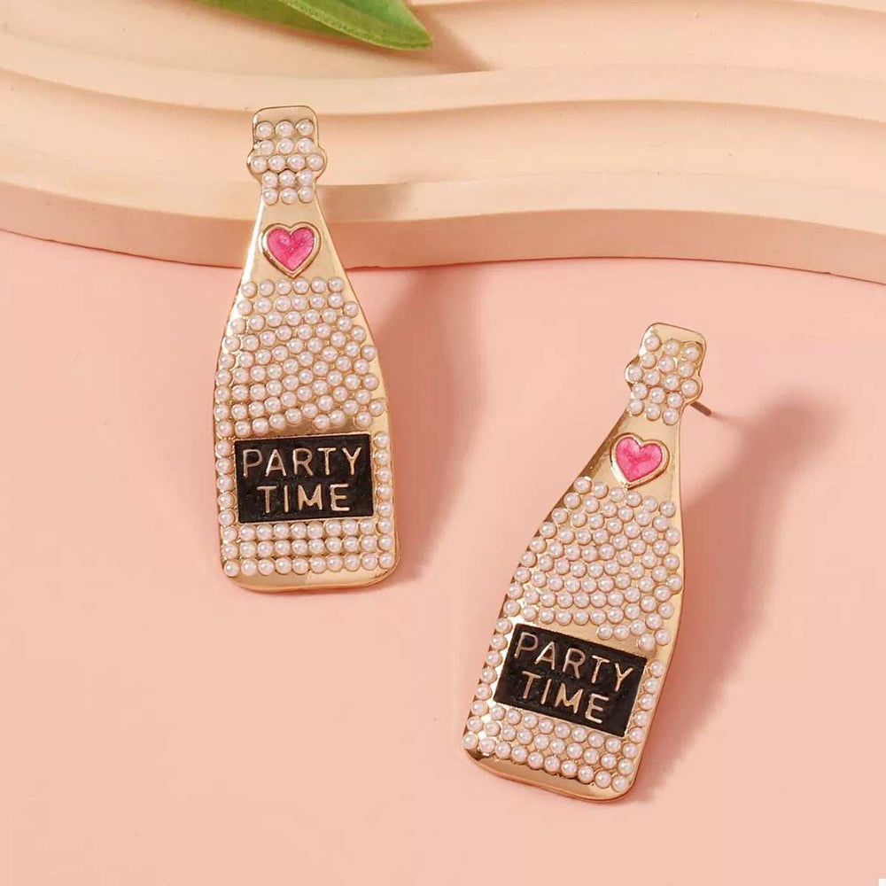Champagne Bottle Pearl Earrings - Trendsi - Flyclothing LLC