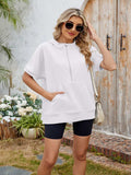 Half Zip Short Sleeve Hooded Top - Trendsi - Flyclothing LLC