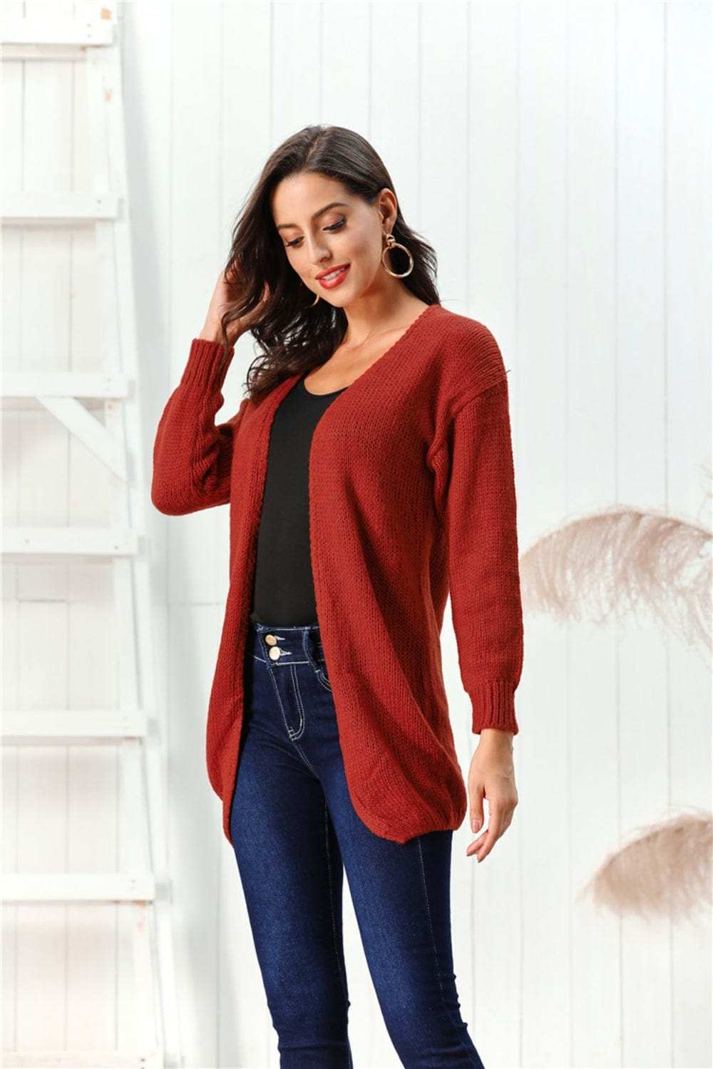 Open Front Long Sleeve Cardigan - Trendsi - Flyclothing LLC