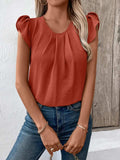 Ruched Round Neck Cap Sleeve Blouse - Trendsi - Flyclothing LLC