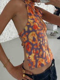 Backless Printed Halter Neck Tank - Trendsi - Flyclothing LLC
