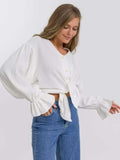 Button Up Flounce Sleeve Shirt - Trendsi - Flyclothing LLC