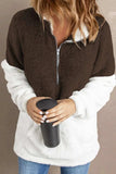 Color Block Half Zip Long Sleeve Fuzzy Sweatshirt - Trendsi - Flyclothing LLC