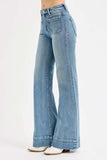 RISEN Full Size High Rise Wide Flare Patch Pocket Jeans Plus Size - Trendsi - Flyclothing LLC