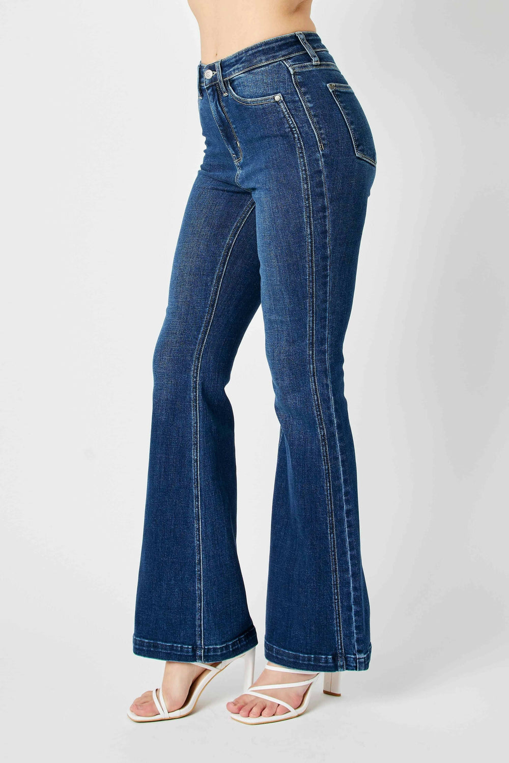 Judy Blue Full Size Hw Angled Side Seam Detail Flare Jeans Plus Size - Trendsi - Flyclothing LLC