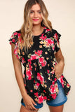Haptics Floral Ruffle Short Sleeve Babydoll Top - Trendsi - Flyclothing LLC