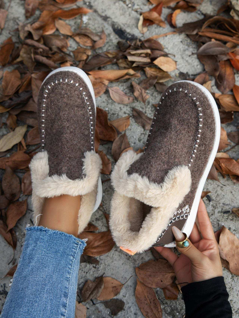 Furry Suede Round Toe Flat Sneakers - Trendsi - Flyclothing LLC