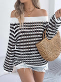 Openwork Striped Off-Shoulder Knit Top - Trendsi - Flyclothing LLC
