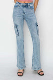 RISEN Full Size High Rise Cargo Flare Jeans - Trendsi - Flyclothing LLC