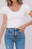 Eyelet Ruffle Sleeve Slim Top - Trendsi - Flyclothing LLC