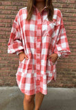 Plaid Collared Neck Long Sleeve Shirt Dress - Trendsi - Flyclothing LLC