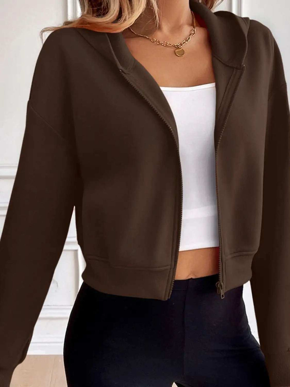 Ivy Lane Zip Up Dropped Shoulder Hooded Jacket - Trendsi - Flyclothing LLC