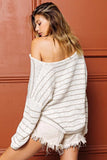 BiBi Stripe V-Neck Knit Top - Trendsi - Flyclothing LLC