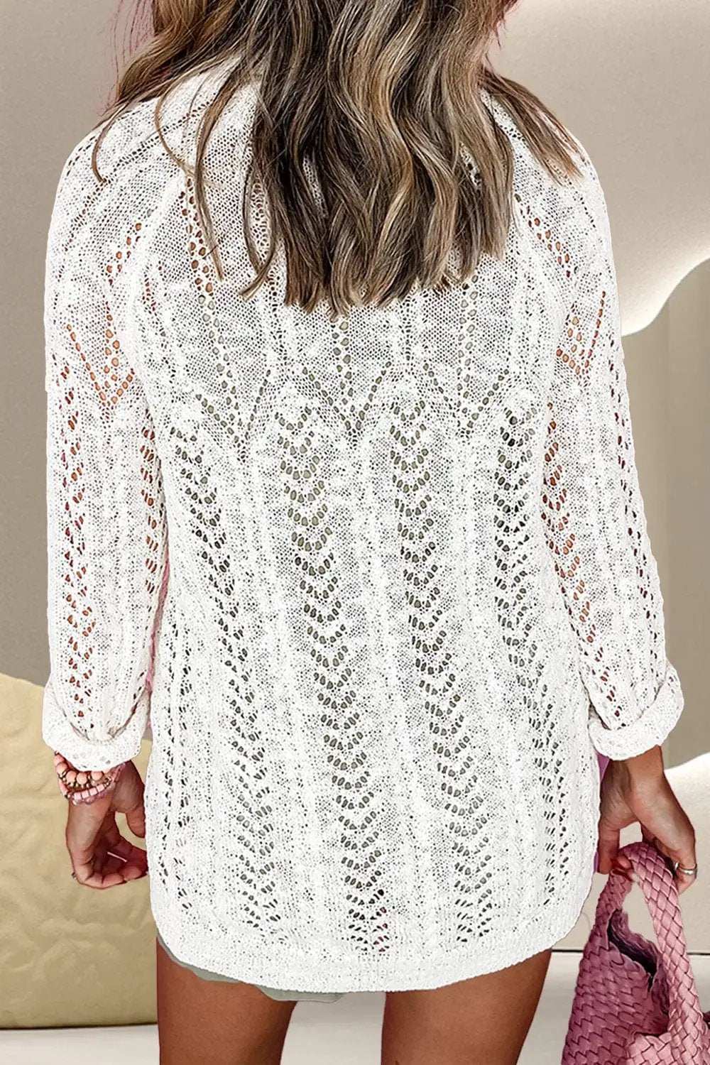 Openwork Open Front Long Sleeve Cardigan - Trendsi - Flyclothing LLC