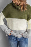 Color Block Turtleneck Long Sleeve Sweater - Trendsi - Flyclothing LLC