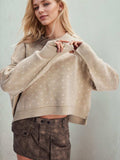 Slit Round Neck Long Sleeve Sweater - Trendsi - Flyclothing LLC
