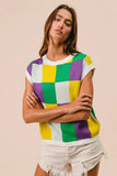 BiBi Mardi Gras Checker Pattern Sleeveless Sweater Top - Trendsi - Flyclothing LLC