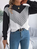 Contrast Round Neck Long Sleeve Sweater - Trendsi - Flyclothing LLC