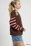Umgee Flower Jacquard Striped Long Sleeve Sweater - Trendsi - Flyclothing LLC