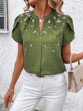 Floral Notched Short Sleeve Blouse - Trendsi - Flyclothing LLC