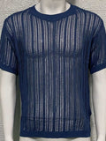 Men's Openwork Round Neck Knit T-Shirt - Trendsi - Flyclothing LLC