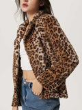 Fuzzy Leopard Collared Neck Jacket - Trendsi - Flyclothing LLC
