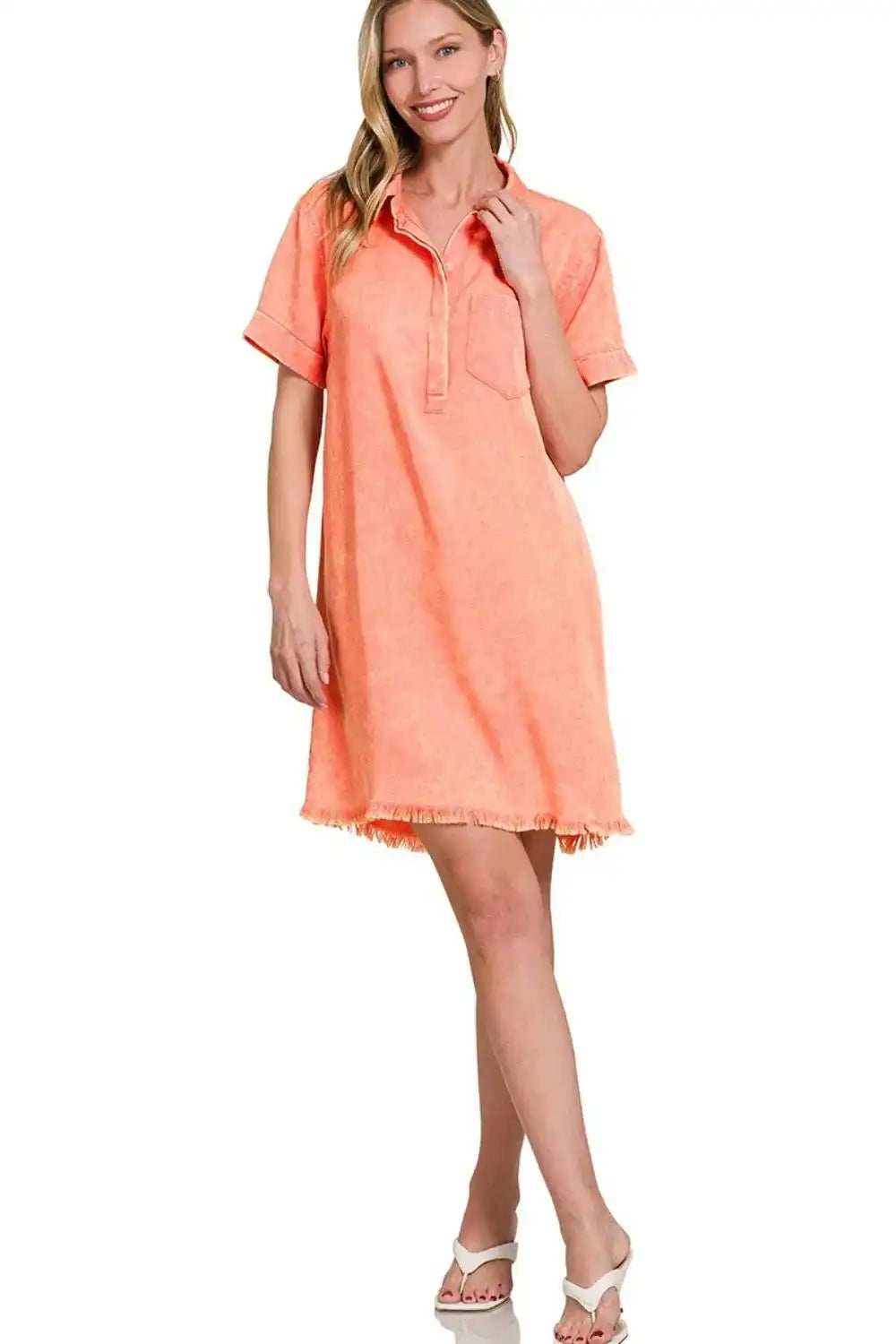 Zenana Tencel Mineral Washed Collared Shirts Dress - Trendsi - Flyclothing LLC