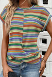 Multicolour Striped Twist Hem Cap Sleeve Top - Trendsi - Flyclothing LLC