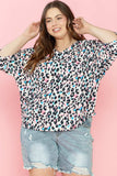 Plus Size Leopard V-Neck Three-Quarter Sleeve Blouse - Trendsi - Flyclothing LLC