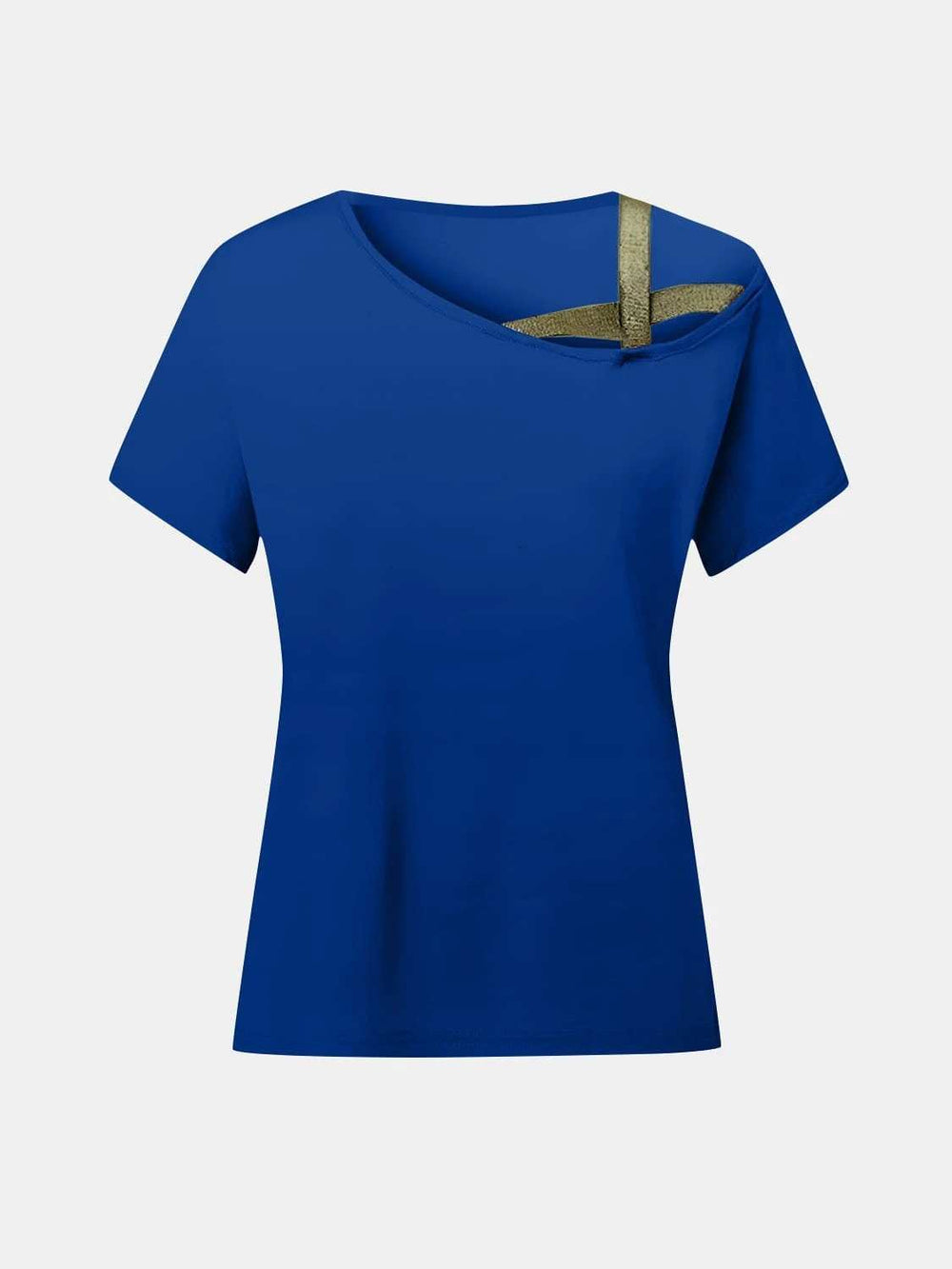 Asymmetrical Neck Short Sleeve T-Shirt - Trendsi - Flyclothing LLC