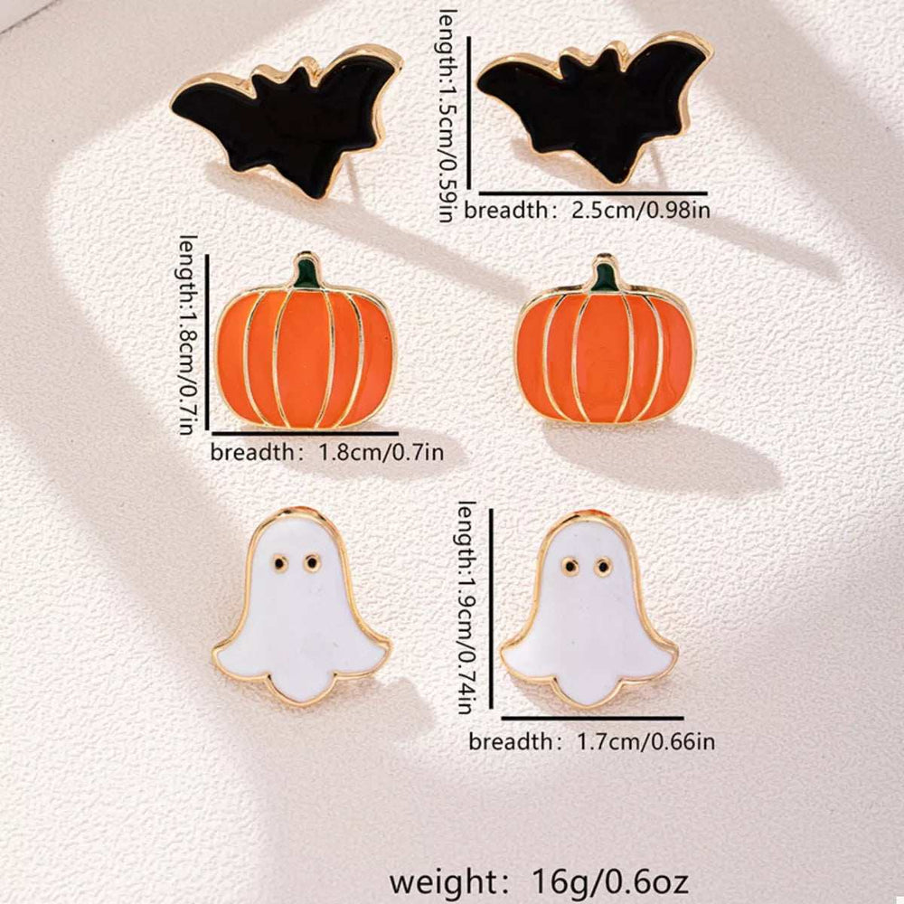 3-Pair Halloween Stud Earrings - Trendsi - Flyclothing LLC