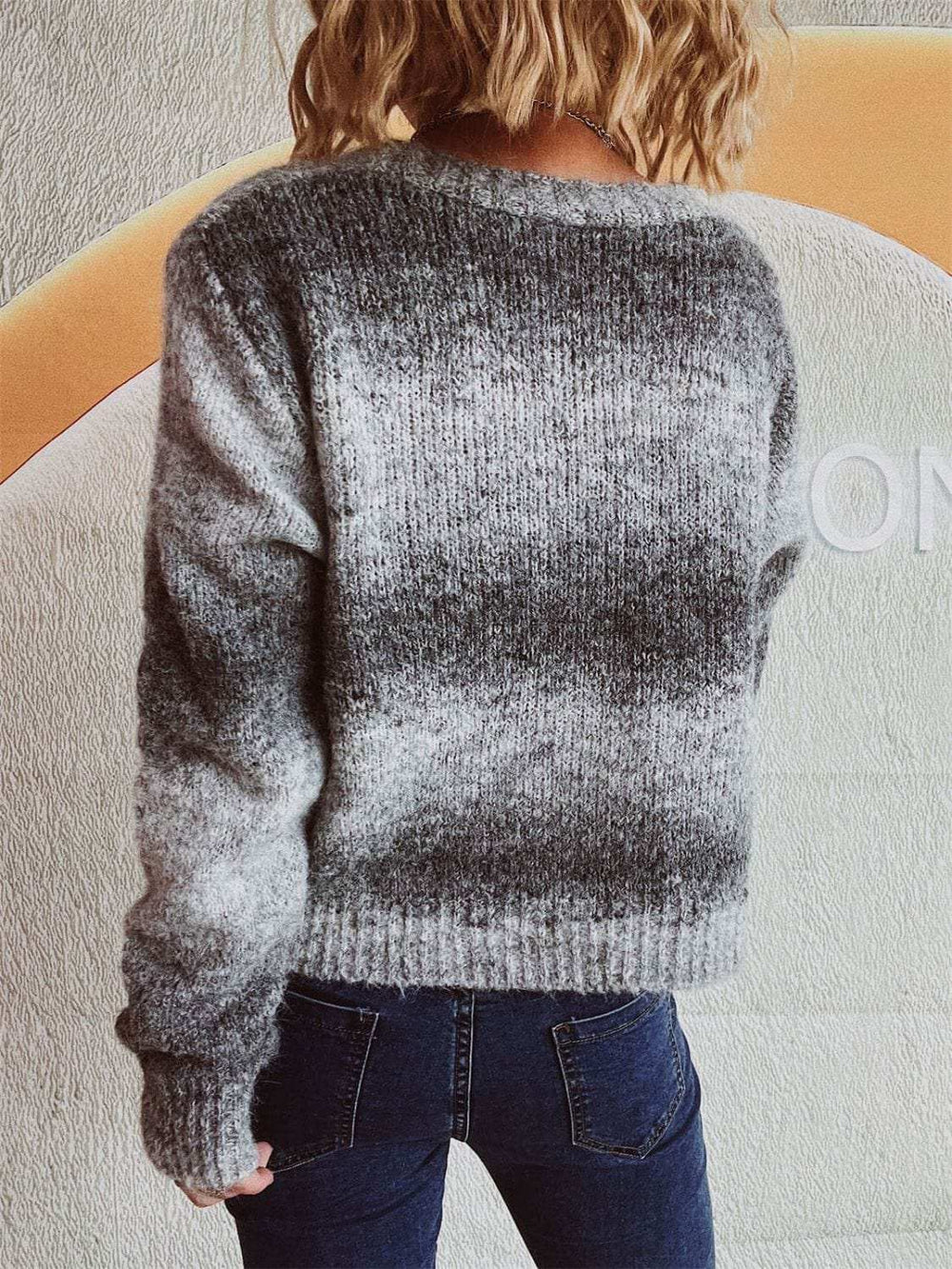 Gradient Heart Shape Button V-Neck Cardigan - Trendsi - Flyclothing LLC